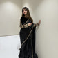 Black Handmade Embellished Saree With Velvet Blouse