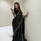 Black Handmade Embellished Saree With Velvet Blouse