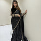 Black Handmade Embellished Saree With Velvet Blouse