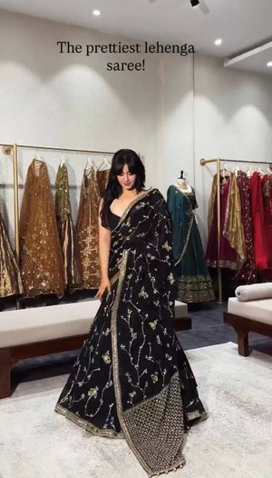 Black Designer Lehenga Saree