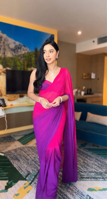 1-Minute Ready To Wear Purpul  Color Georgette Saree
