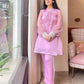 Pink Organza Designer Top and Pant Set With Moti Work