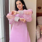 Pink Organza Designer Top and Pant Set With Moti Work