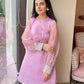 Pink Organza Designer Top and Pant Set With Moti Work