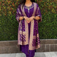 "Premium Purple Roman Silk Suit with Handwork & Nylon Muslin Dupatta"