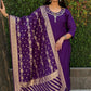 "Premium Purple Roman Silk Suit with Handwork & Nylon Muslin Dupatta"