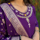 "Premium Purple Roman Silk Suit with Handwork & Nylon Muslin Dupatta"