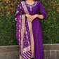 "Premium Purple Roman Silk Suit with Handwork & Nylon Muslin Dupatta"