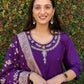 "Premium Purple Roman Silk Suit with Handwork & Nylon Muslin Dupatta"