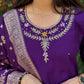 "Premium Purple Roman Silk Suit with Handwork & Nylon Muslin Dupatta"