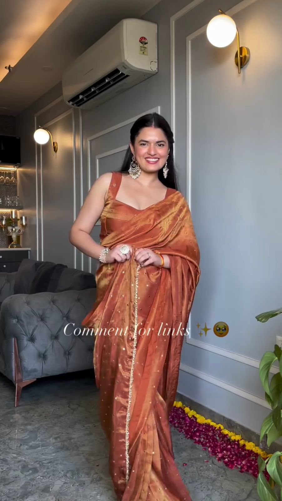 Rust orange beautiful Designer Saree on Chimar Tissue Silk Febric