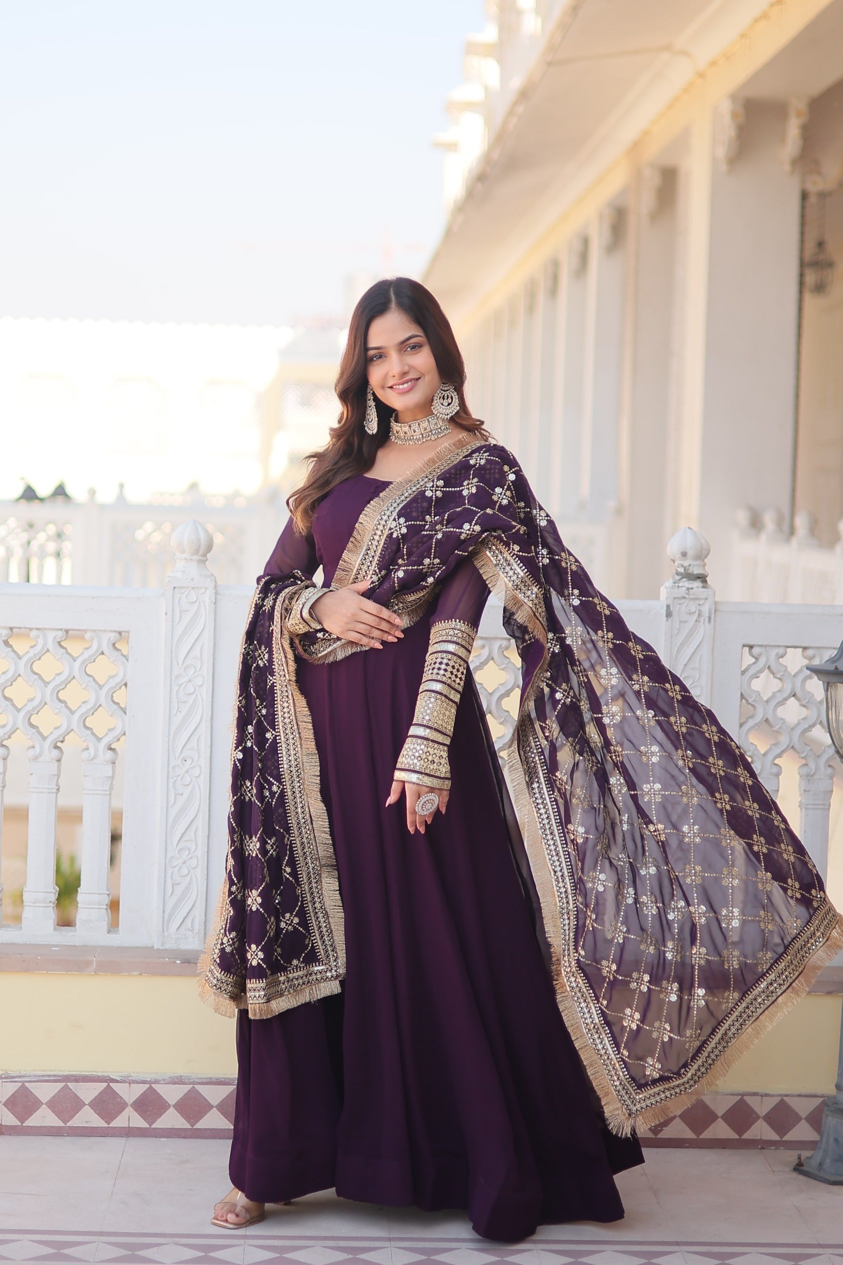 Stunning Embroidered Sequin Gown with Lace Detailing – Perfect for Festive Occasions