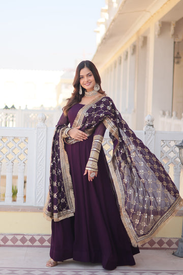 Stunning Embroidered Sequin Gown with Lace Detailing – Perfect for Festive Occasions