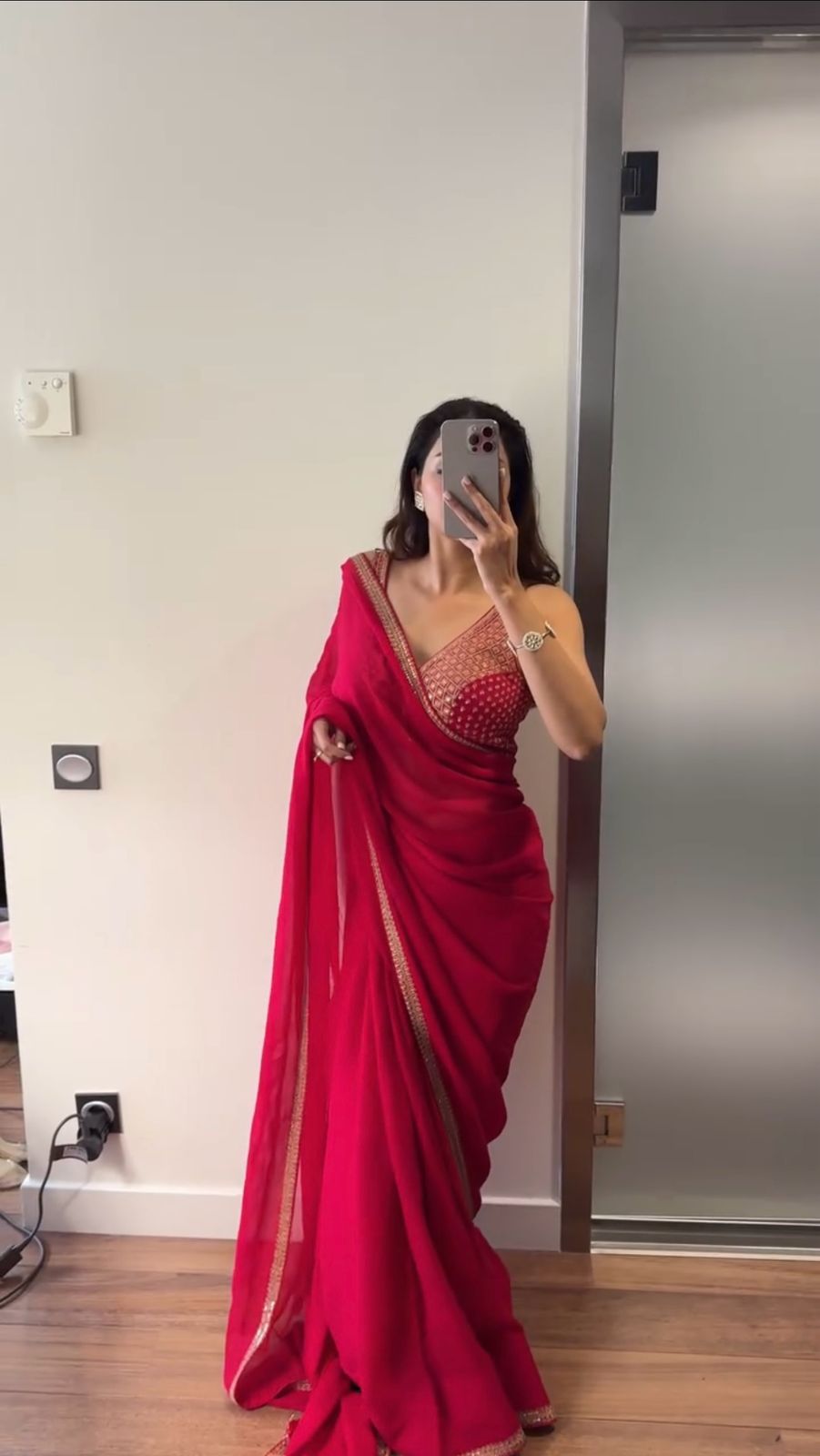 Red color beautiful Sequence work Designer Saree