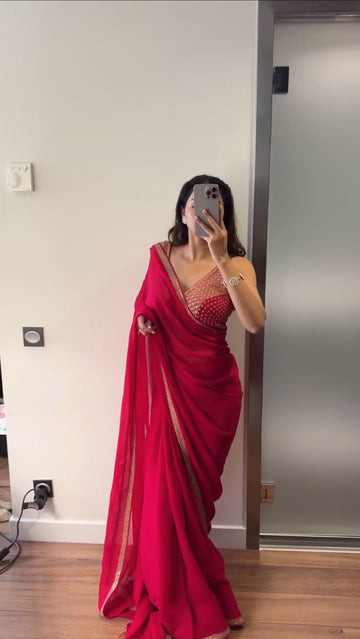 Red color beautiful Sequence work Designer Saree