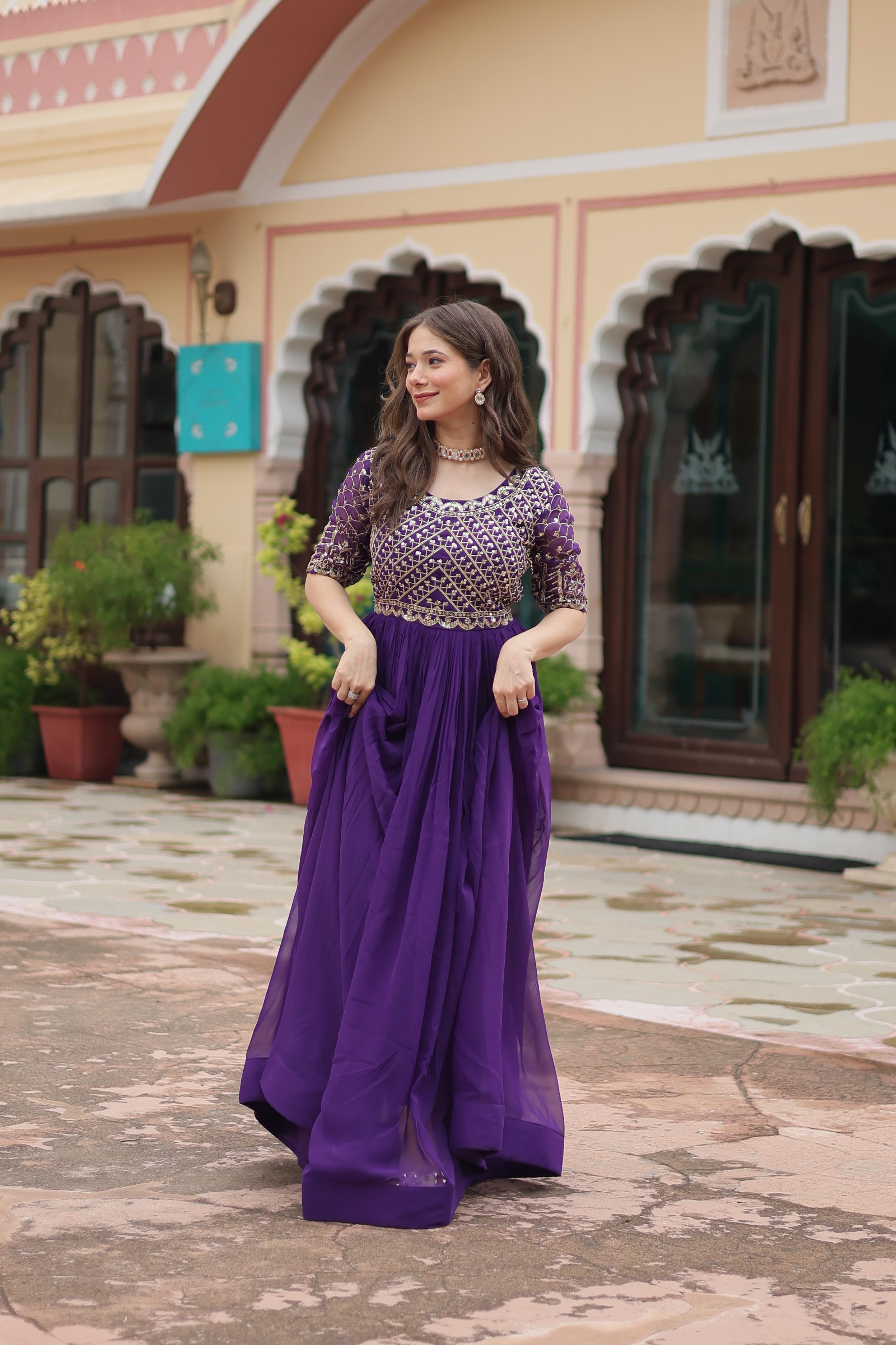 PINK AND PURPLE COLOUR DESIGNER READYMADE GOWN