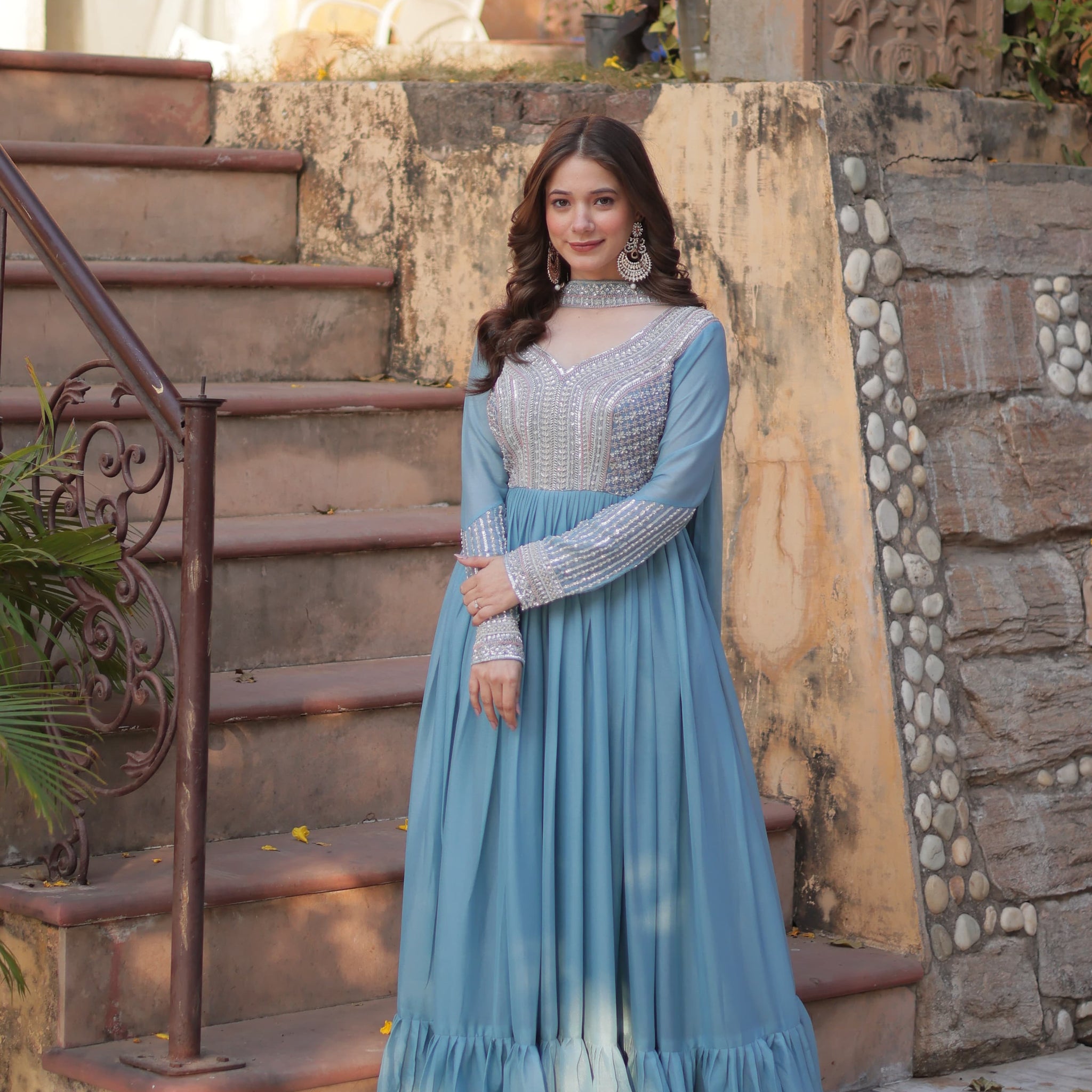 Embroidery Beads Sequins-work designer gown (2 colour)