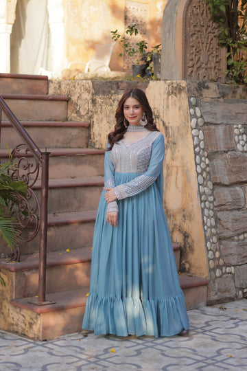 Embroidery Beads Sequins-work designer gown (2 colour)