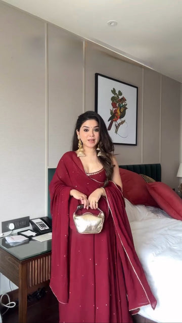 Magical Maroon Mirror & Diamond Thread Salwar Suit - Perfect for Weddings & Parties