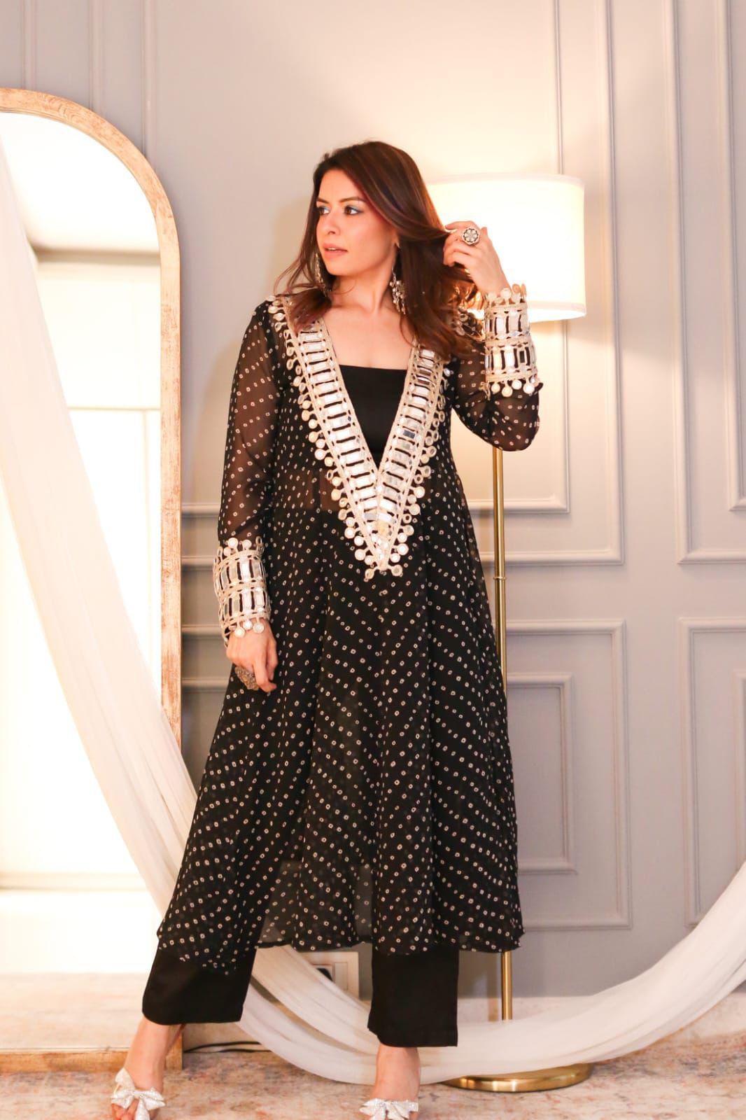Elegant ethnic set with digital print and mirror embellishments