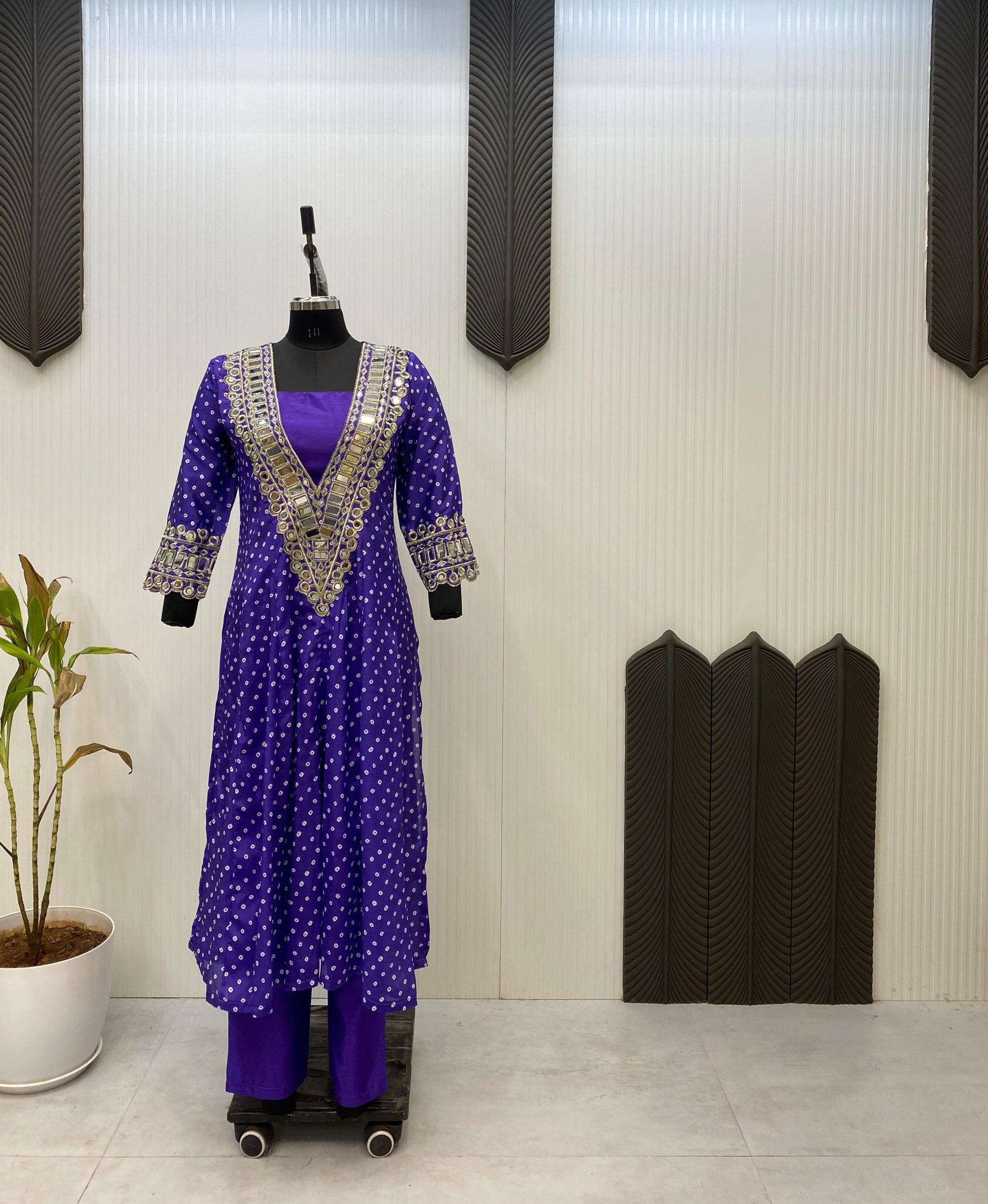 Real mirror work kurta paired with chic tube blouse