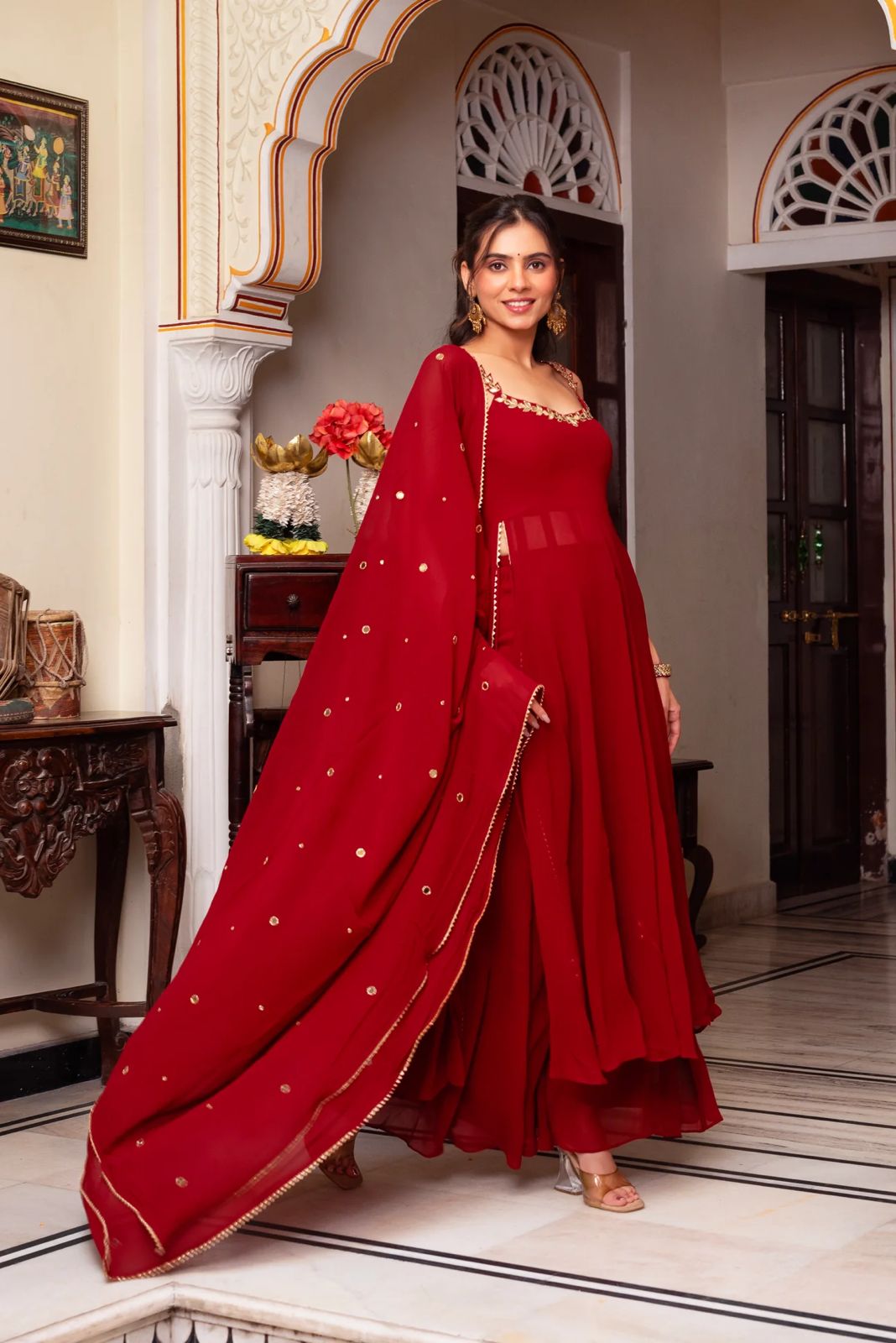 Foux Gorgette 3 piece set RED AND BLACK