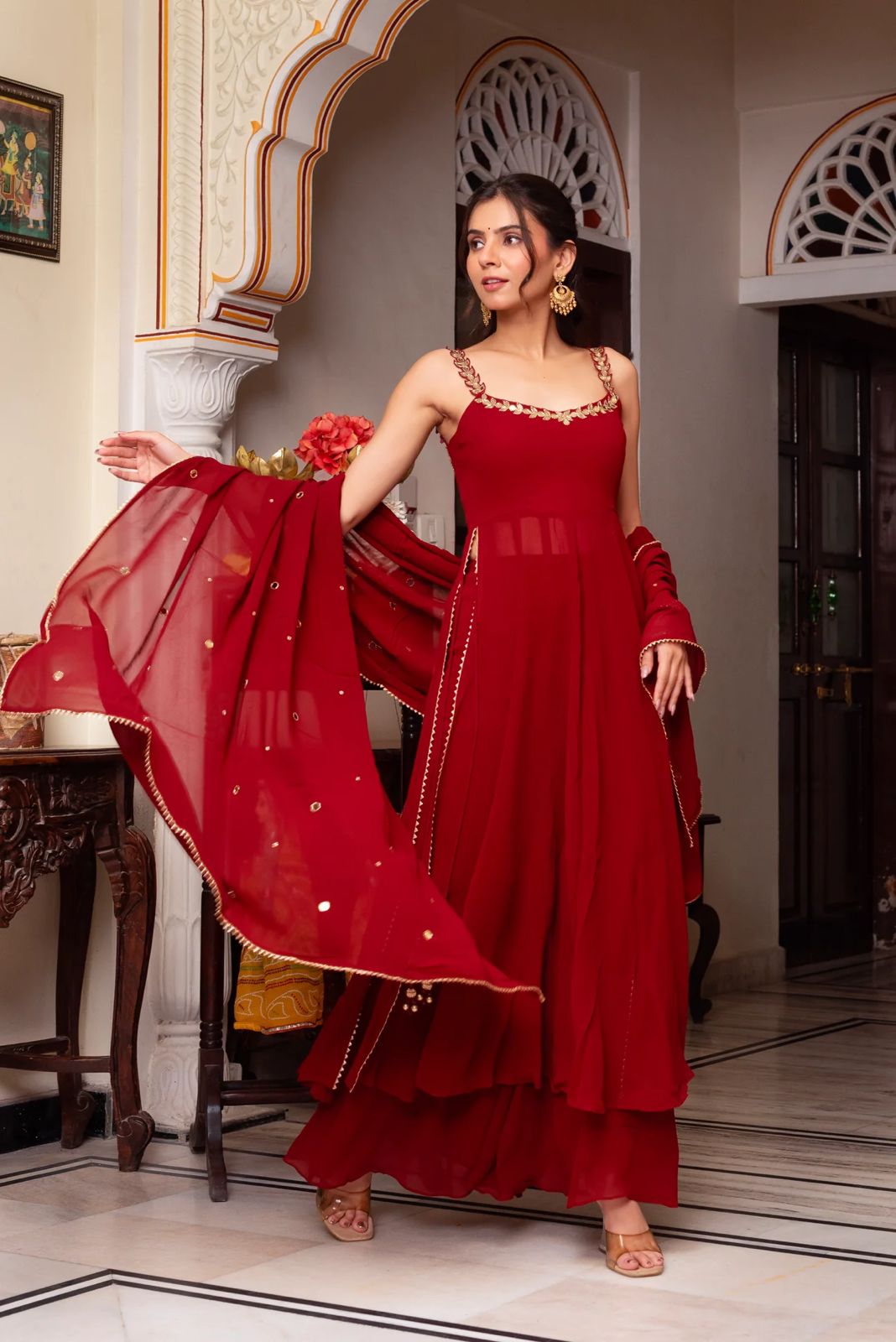 Foux Gorgette 3 piece set RED AND BLACK