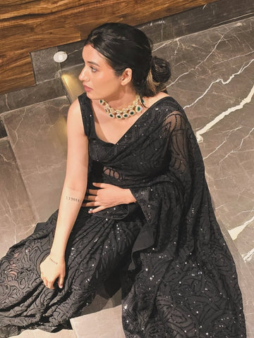 Elegant Georgette Sequin Embroidered Saree with Mono Silk Blouse