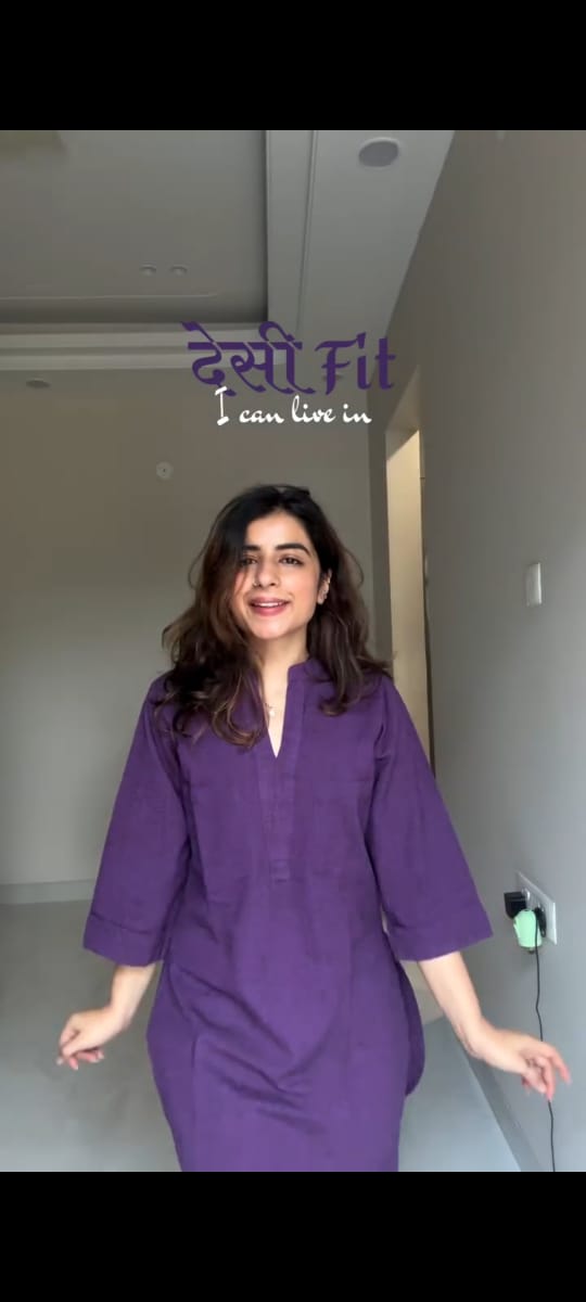 Women's Purple Cotton Co-ord Set | Short Kurta & Pant Tunic Set