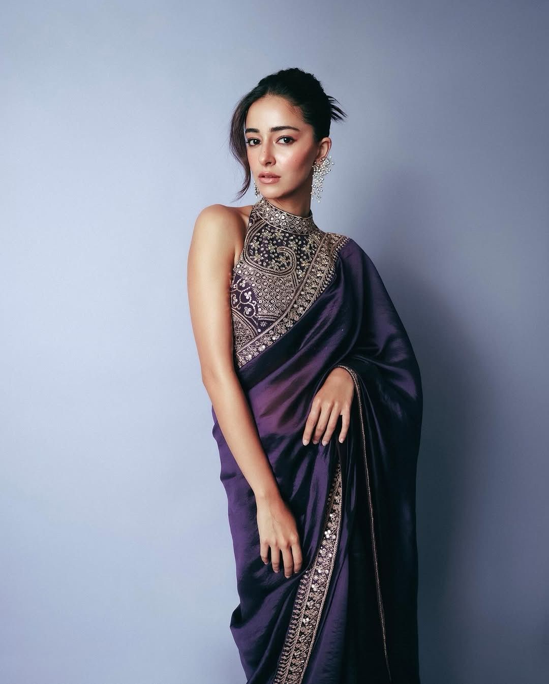 Elegant pleated pallu of Jimmy Chu saree with sequin highlights