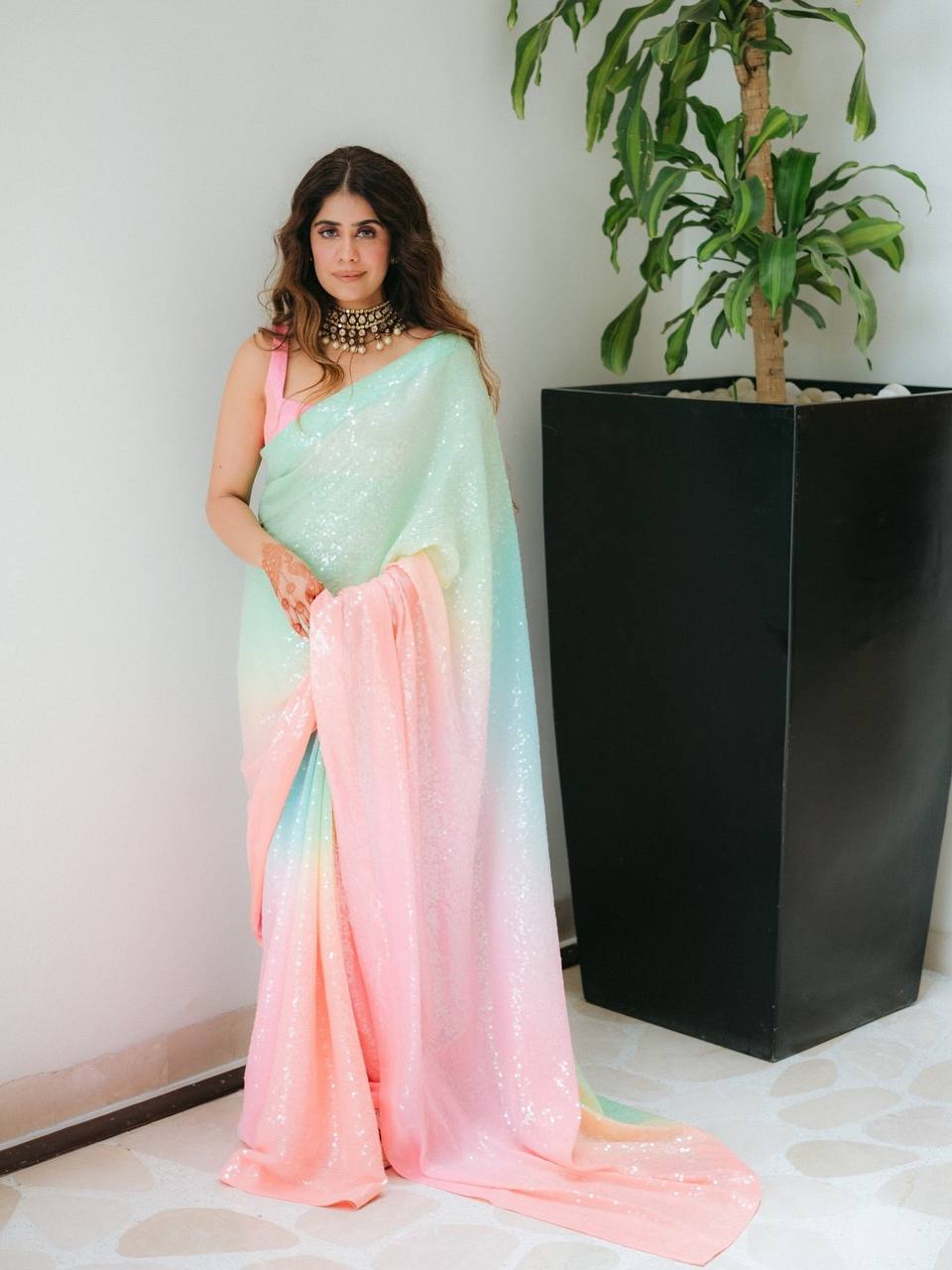 Urban Chic Digital Print Saree with Contrast Piping Details