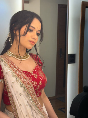 Faux Georgette Saree with Sequins, Jari Dori and Mirror Work