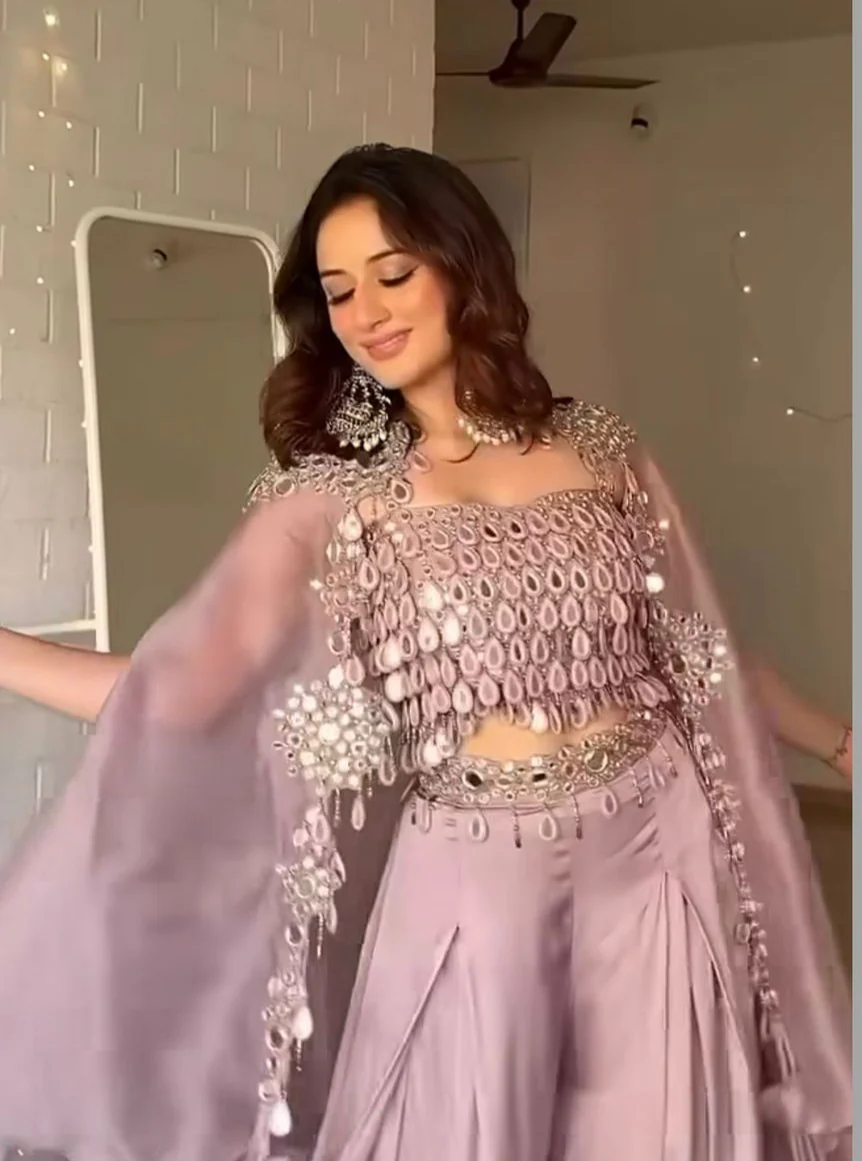 Mauve Mirror Work 3-Piece Outfit – Perfect for Weddings & Festive Nights