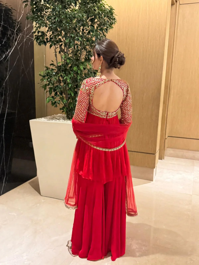 GlamAura Georgette Sharara Set | Zari & Sequin Embroidery | Wedding & Festive Wear