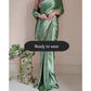 1-MIN READY TO WEAR Moss Green Satin Silk Saree With Handmade Tassels On Pallu
