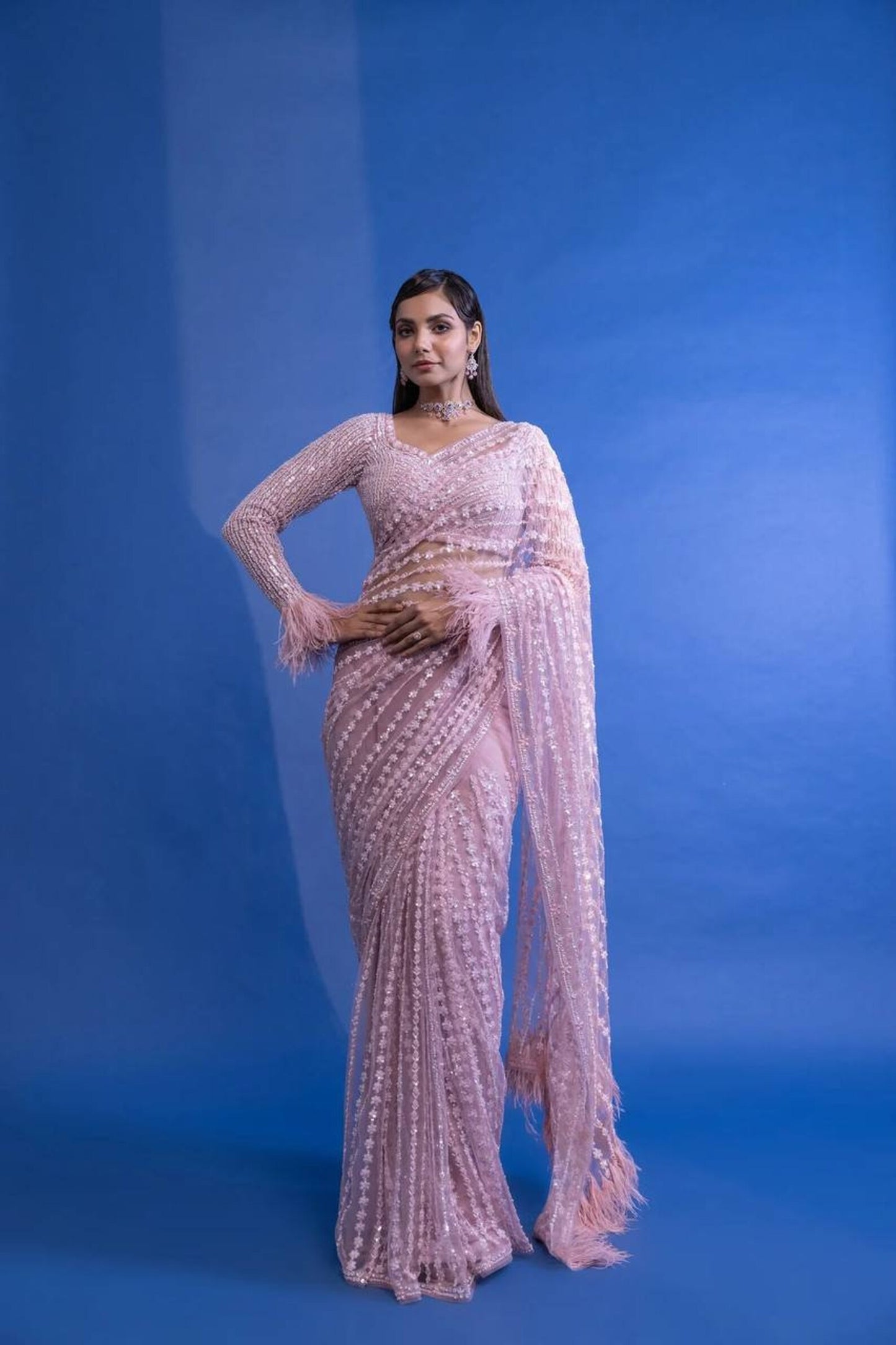 Blush Pink Saree with Sequence Embroidery Work