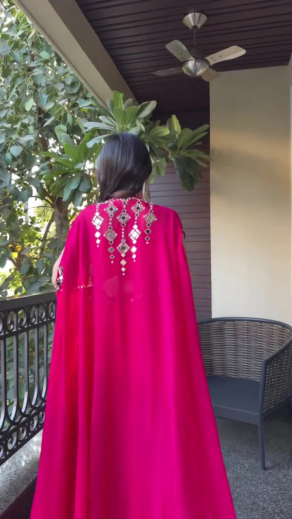 Newly launch Pink Draped plazo & Mirror work  Blouse with Cape