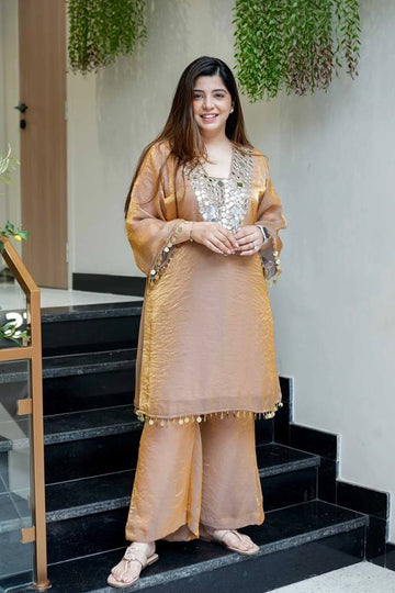 Golden Glow Mirror Work Kurta Set