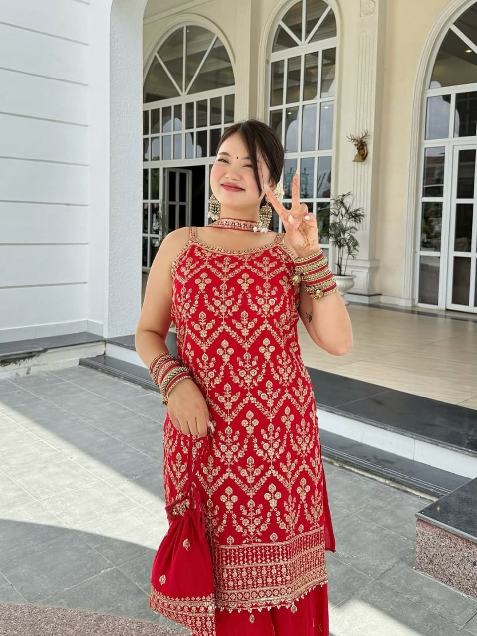 Embroidered Silk Top & Palazzo Set with Dupatta – Perfect for Festivals