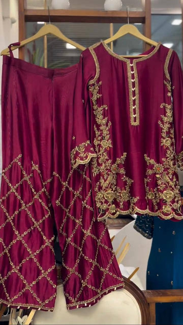 Exclusive Plazzo Set with Sequence Embroidery | Crape Silk Top & Plazzo for Women