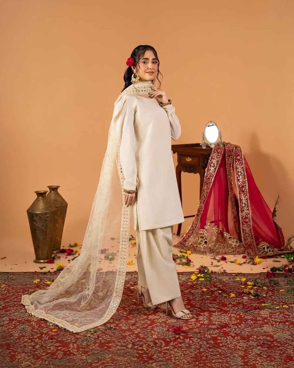 Designer Party Wear Top with Farshi Salwar & Embroidered Dupatta