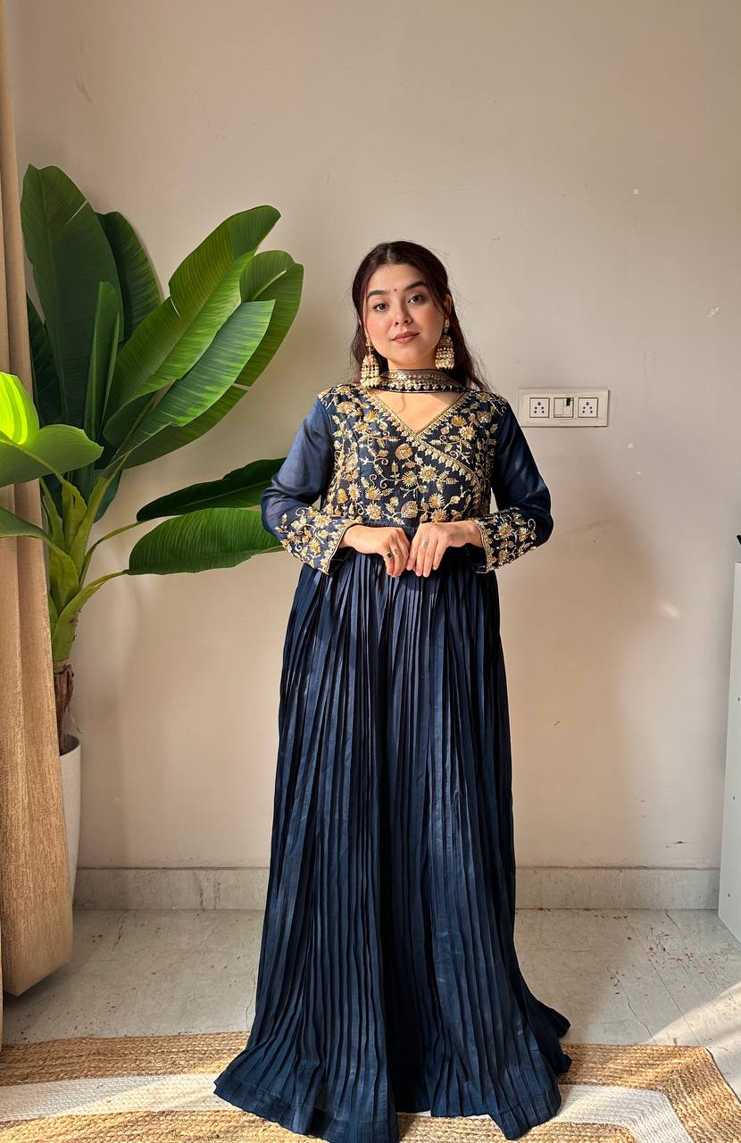 Gulnaar Blooming Vichitra Kurti Set – 2 Colors | Embroidered Elegance
