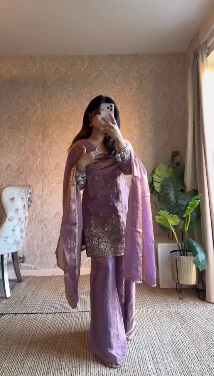 Embroidered Fendy Silk Suit Set