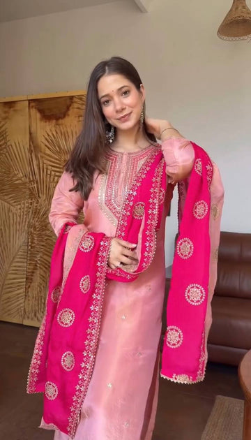 Zara Embroidered Silk Suit Set