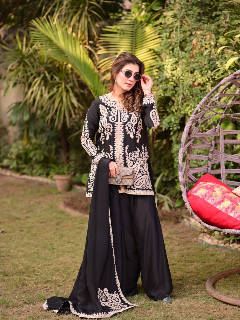 Cross Stitch Embroidered Georgette Palazzo Set