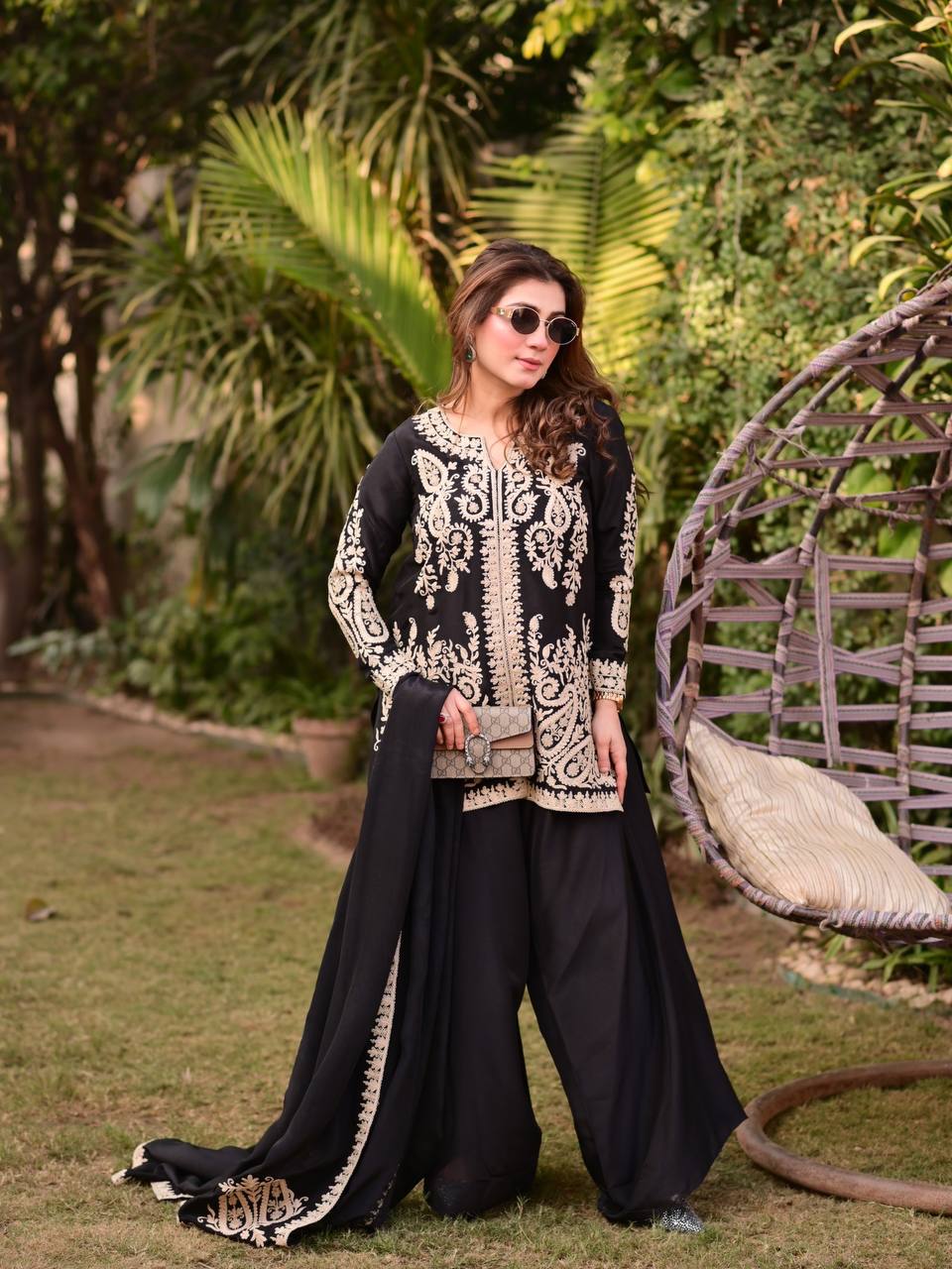 Cross Stitch Embroidered Georgette Palazzo Set