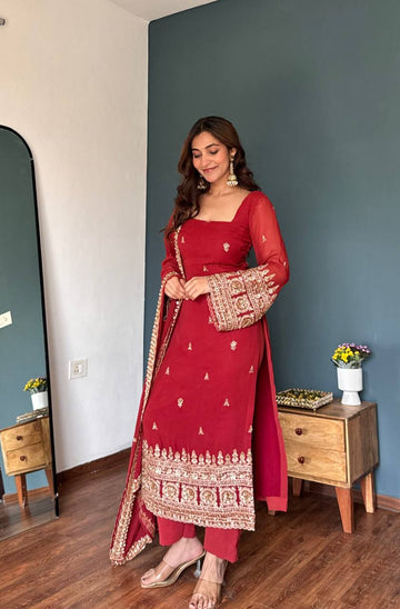 Elegant Georgette Suit Ensemble Adorned with Thread and Sequin Work