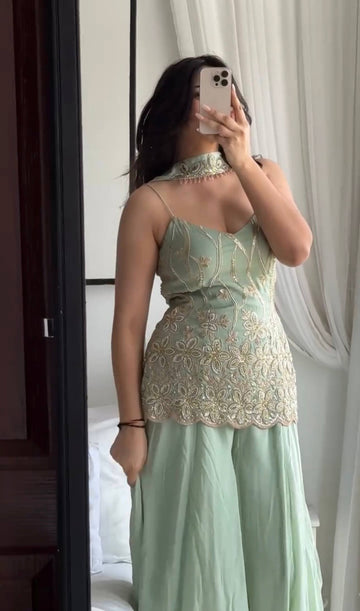 Pearl Handwork Georgette Palazzo Set
