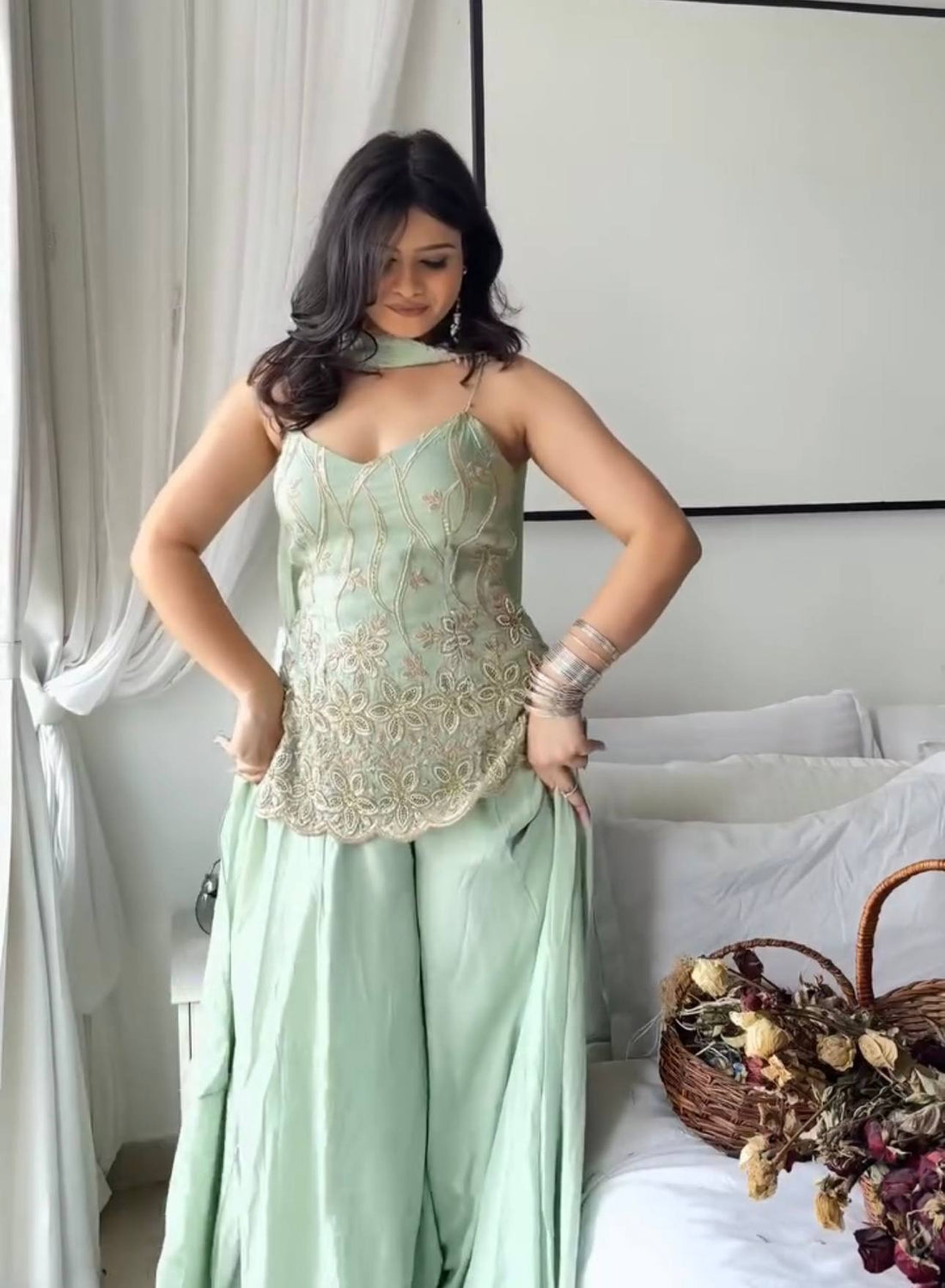 Pearl Handwork Georgette Palazzo Set