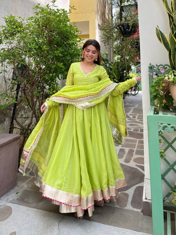 Designer Mirror Handwork Organza Lehenga Anarkali Set